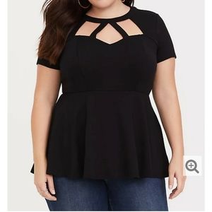Black Peplum Cut-out Top